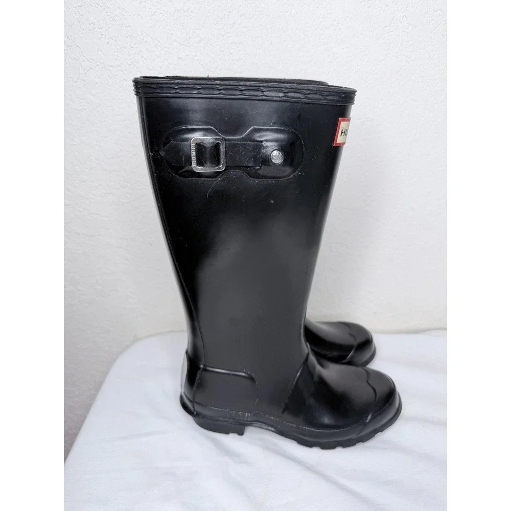 Hunter Big Kids Original Gloss Rain Boots‎ Size 1 Black Waterproof Buckle Strap